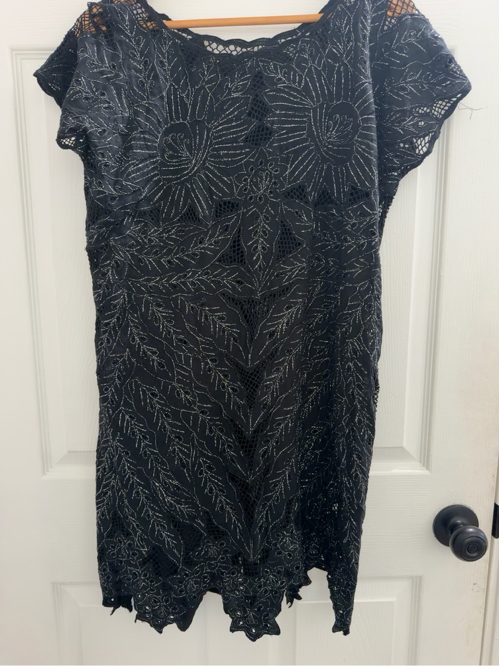 Women's Navy Lace Overlay Dress With Silver Accents